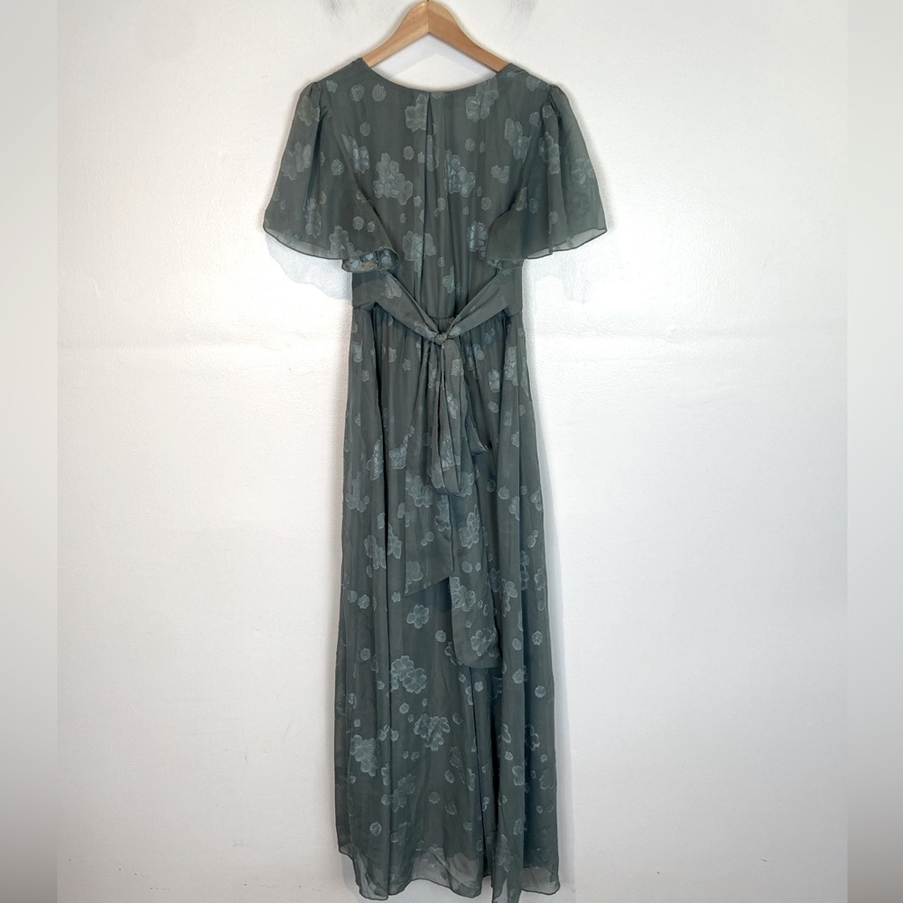 Baltic Born Floral Maxi Dress Chiffon Size Large V-Neck Coastal Sage Green - Picture 7 of 13